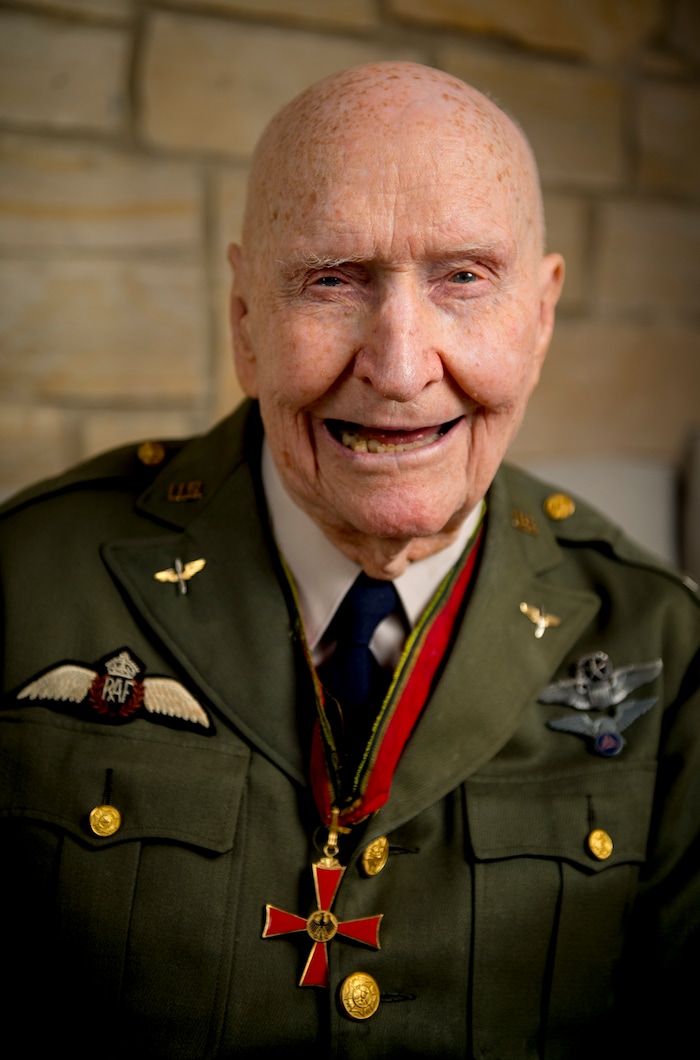 (Isaac Hale | The Daily Herald via AP) Gail Halvorsen, also know as the "Candy Bomber", poses for a portrait at his son's home in Midway on Wednesday, Oct. 7, 2020. Air Force Colonel (retired) Gail S. Halvorsen changed the course of history with just two pieces of gum. Now has made a bit of his own history. Halvorsen turned 100 years old this month.