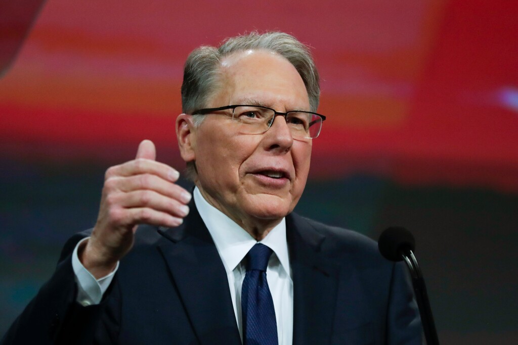 (Michael Conroy | The Associated Press) Nation Rifle Association Executive Vice President Wayne LaPierre speaks at the NRA Annual Meeting of Members in Indianapolis, Saturday, April 27, 2019. He was reappointed as the gun lobby's CEO Monday, April 29.