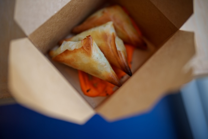 (Trent Nelson  |  The Salt Lake Tribune) Tyropita (feta, myzithra, charred green onion, crispy phyllo, piquillo romesco) at Manoli's in Salt Lake City on Saturday, Jan. 8, 2022.