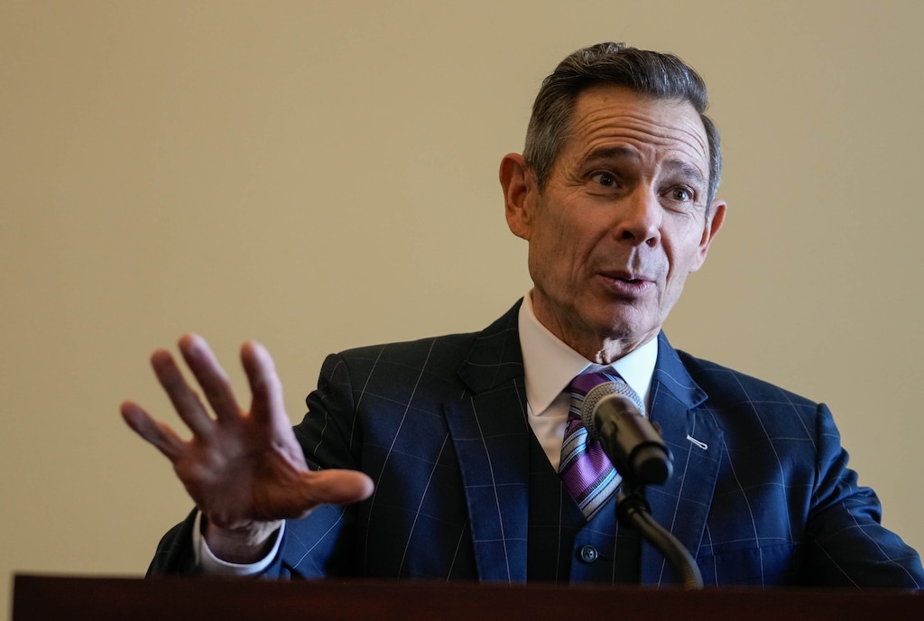 (Francisco Kjolseth | The Salt Lake Tribune) U.S. Sen. John Curtis answers questions during a news conference at the Utah Capitol on Thursday, Feb. 19, 2026.