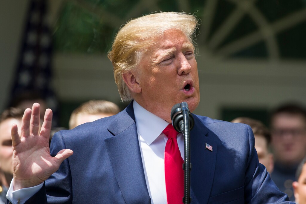 (Alex Brandon | The Associated Press)  President Donald Trump speaks during the presentation of the Commander-in-Chief's Trophy to the U.S. Military Academy at West Point football team in the Rose Garden of the White House, Monday, May 6, 2019, in Washington. The Trump administration is reportedly pushing to issue an order that would designate the Muslim Brotherhood as a “foreign terrorist organization.”