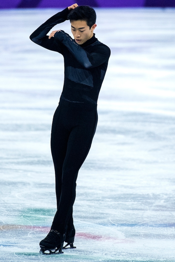 (Chris Detrick  |  The Salt Lake Tribune)  Salt Lake City's Nathan Chen reacts after competing in the Men's Single Skating Short Program for the Team Event at the Gangneung Ice Arena Friday, February 9, 2018.  Chen got fourth place with a score of 80.61.
