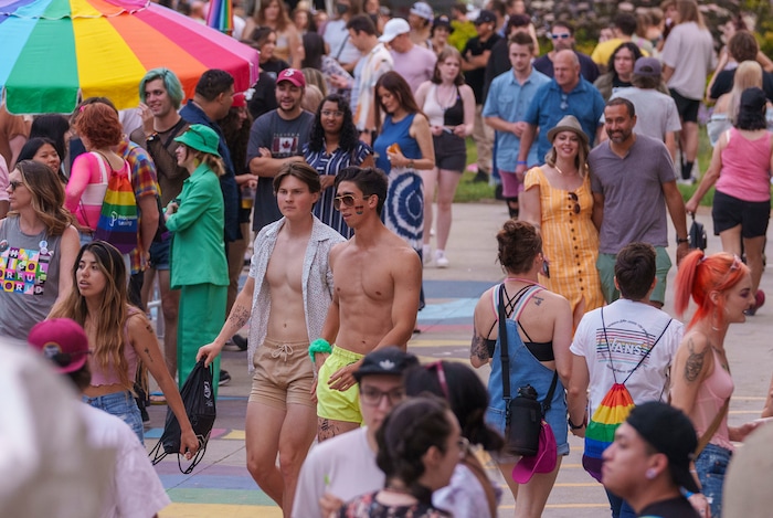 (Leah Hogsten | The Salt Lake Tribune)  Pride festival revelers enjoy the Utah Pride Festival at Washington Square, Saturday, June 4, 2022. 