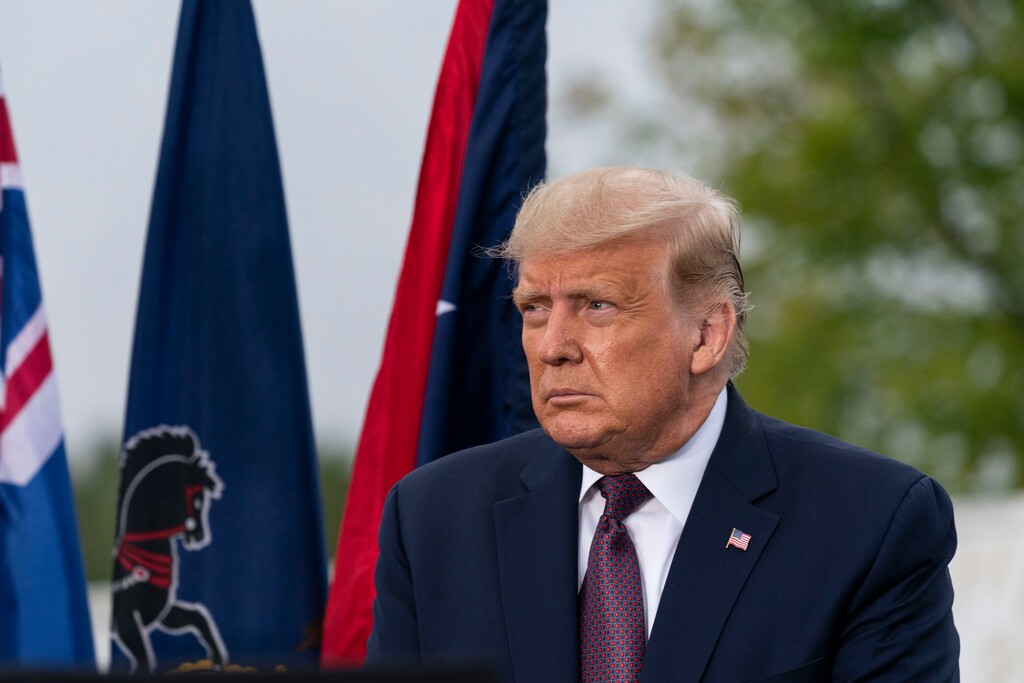 (Alex Brandon | AP file photo)  President Donald Trump is seated before speaking at a 19th anniversary observance of the Sept. 11 terror attacks, at the Flight 93 National Memorial in Shanksville, Pa., Friday, Sept. 11, 2020.
