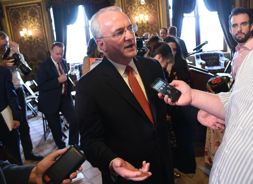 (Francisco Kjolseth | The Salt Lake Tribune) Jack Gerard of The Church of Jesus Christ of Latter-day Saints speaks with the media following an announcement by supporters and opponents of Utah's medical marijuana initiative, Thursday, Oct. 4, 2018, at the Utah Capitol.