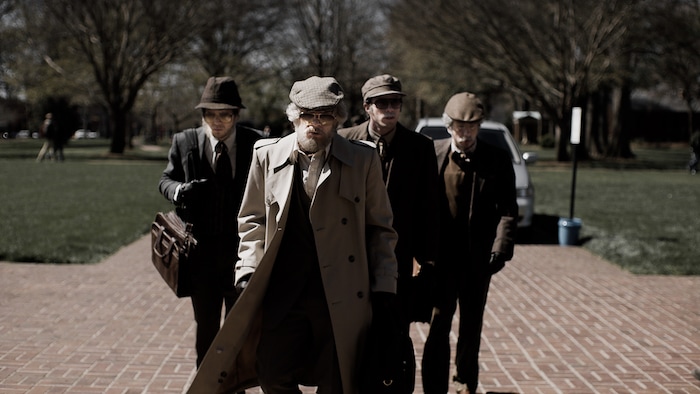 (Courtesy Sundance Institute) Four would-be criminals (from left: Jared Abrahamson, Evan Peters, Blake Jenner and Barry Keoghan) plot a heist in Bart Layton's "American Animals," which will screen in the U.S. Dramatic competition at the 2018 Sundance Film Festival.