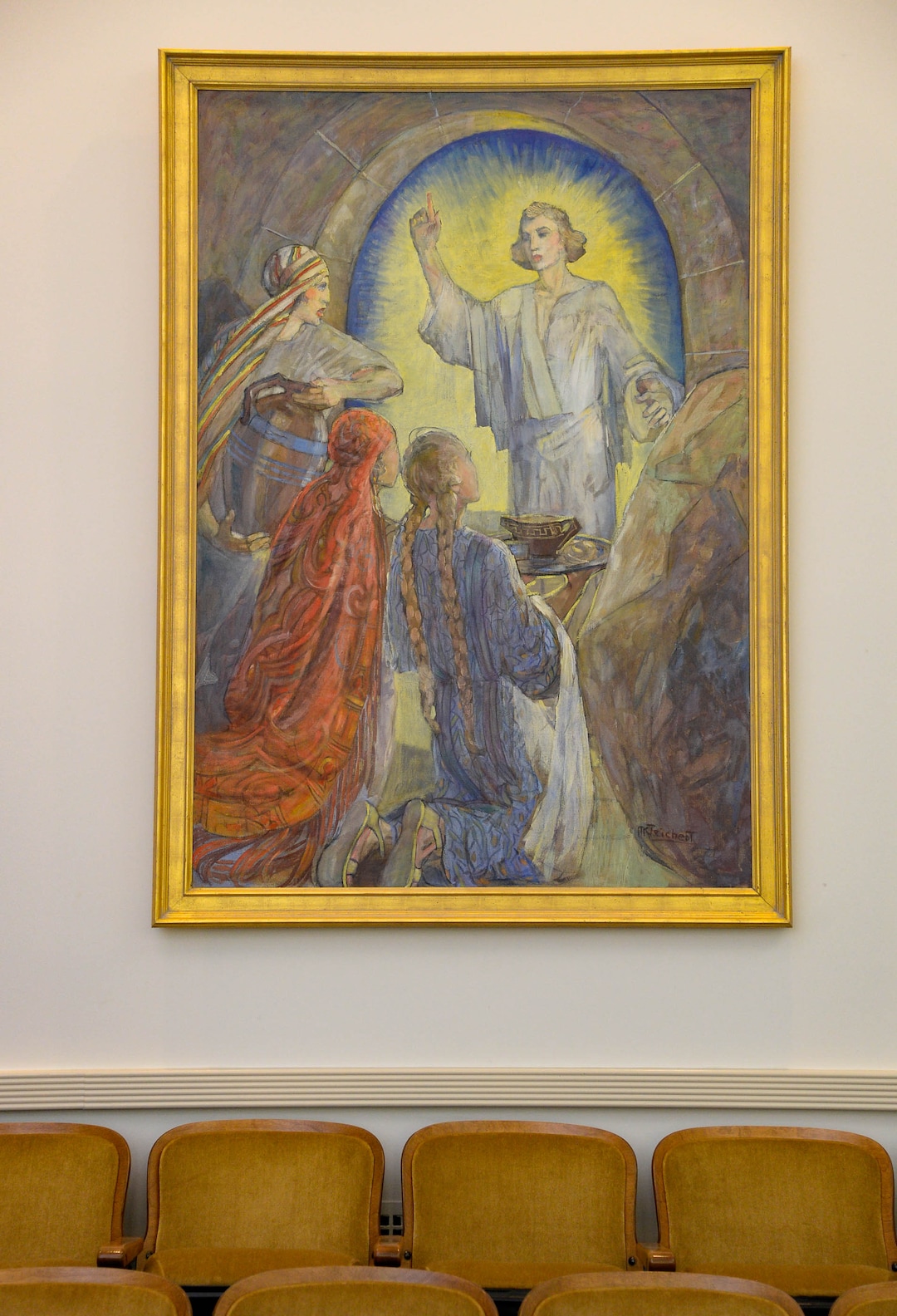 (Francisco Kjolseth  |  The Salt Lake Tribune) The LDS Church plans to remove three original paintings by LDS artist Minerva Teichert in an east Salt Lake City chapel, including “Three women encountering an angel at the tomb of Joseph of Arimathaea,” and some local members are concerned.