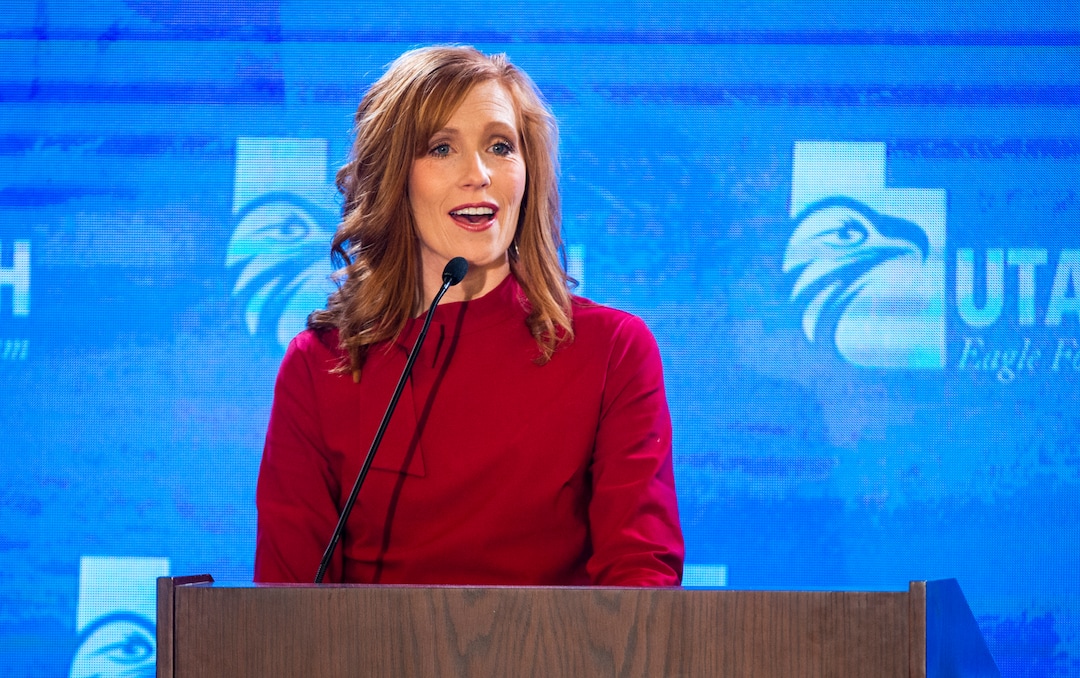 (Rick Egan  |  The Salt Lake Tribune)     Jennie Taylor speaks at the Utah Eagle Forum Convention, in Sandy, Saturday, Jan. 11, 2020.