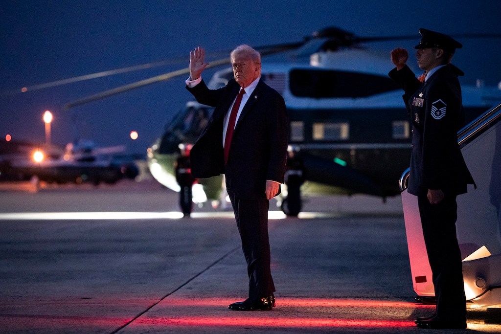 (Haiyun Jiang | The New York Times) President Donald Trump arrives at Joint Base Andrews in Maryland, March 30, 2025. President Trump is already showing signs of concern that his targets may team up against him.