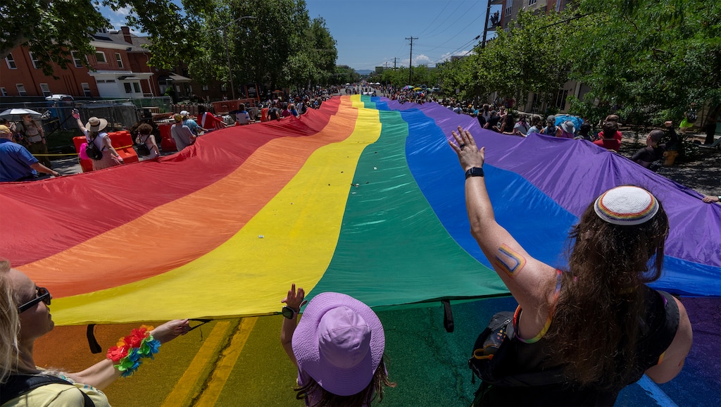 (Rick Egan | The Salt Lake Tribune)  The Rainbow goes down 400 East in the Pride Parade, on Sunday, June 4, 2023.