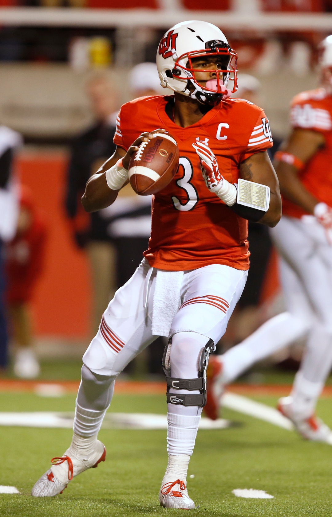 Utah quarterback Troy Williams looks to pass the ball during the second half of an NCAA college football game against Arizona, Saturday, Oct. 8, 2016, in Salt Lake City. Utah defeated Arizona 36-23. (AP Photo/George Frey)