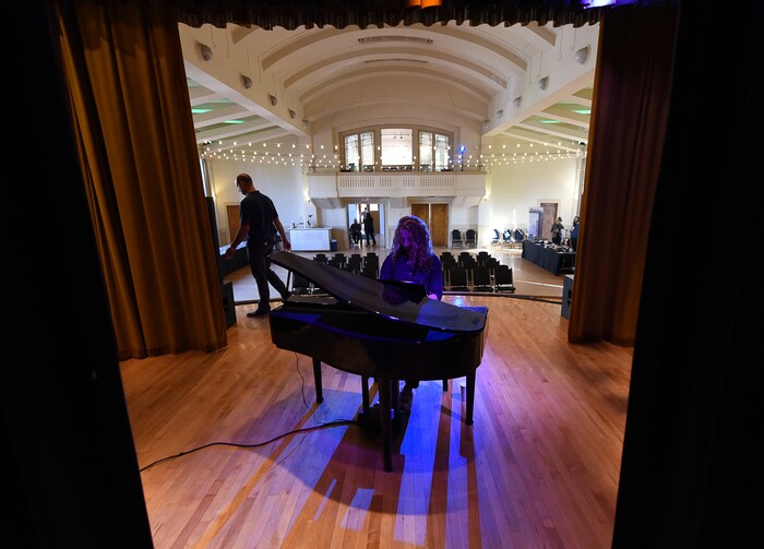 (Francisco Kjolseth  |  The Salt Lake Tribune)  Pianist Jared Gilmore provides the music at the historic Ladies Literary Club House during an open house on Tuesday, Sept. 24, 2019. Since 2016, the building at 850 E South Temple has been owned by a group of millennial visual artists and entrepreneurs, known as Photo Collective Studios. They've renovated the building and are now seeking a grant to make it ADA accessible for the first time in its 106-year history.