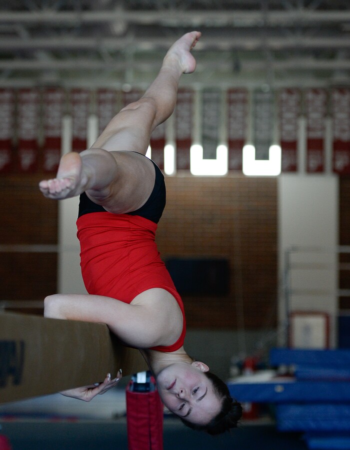 (Francisco Kjolseth  |  The Salt Lake Tribune)  Utah's Adrienne Randall has made a name for herself on the balance beam. 
