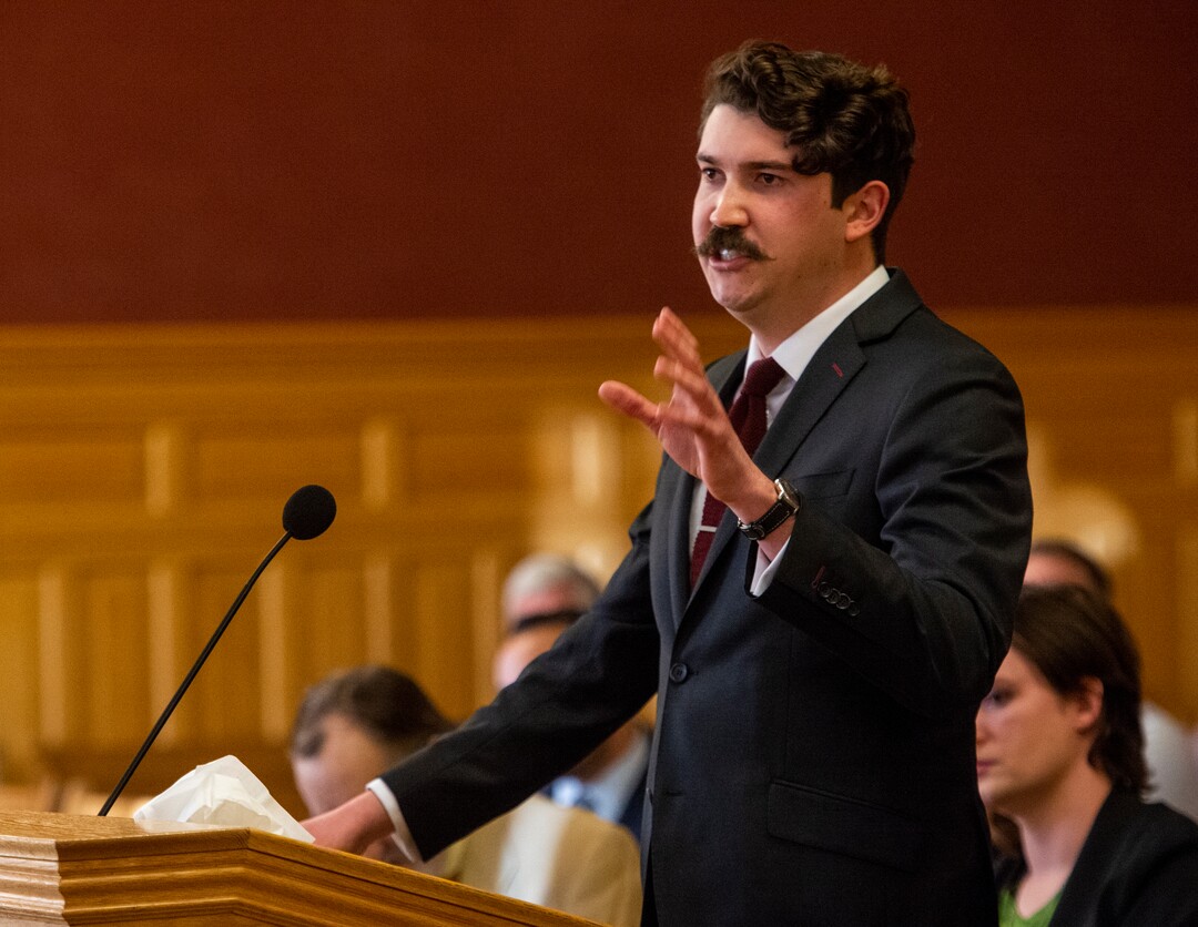 (Rick Egan  |  The Salt Lake Tribune)     Grant Miller speaks to the Salt Lake City Council, as he applies for the City Counsel position vacated by Mayor Erin Mendenhall. More than 20 people candidates were given 5 minutes each to speak at the meeting, Tuesday, Jan. 21, 2020.