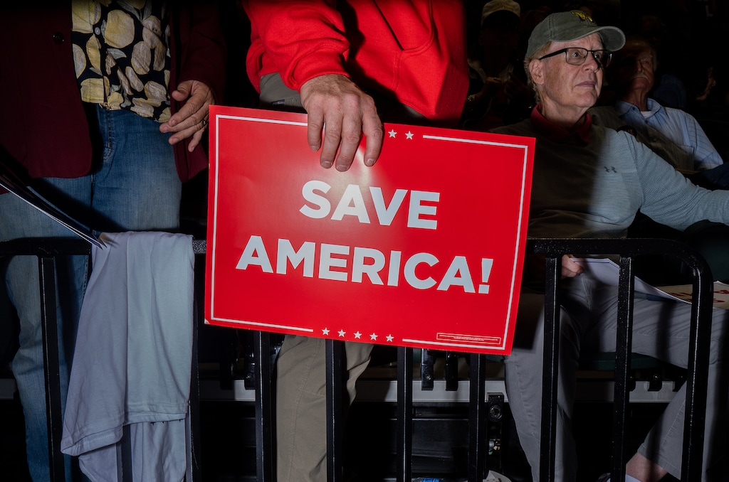 (Ash Adams | The New York Times)

Attendees at former President Donald Trump's Save America rally in Anchorage, Alaska, July 9, 2022.