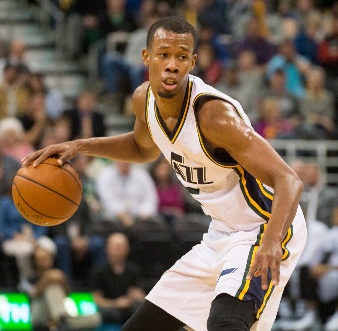 Rick Egan  |  The Salt Lake TribuneUtah Jazz guard Rodney Hood (5) in NBA action, The Utah Jazz vs. The Houston Rockets, in Salt Lake City, Monday, January 4, 2016.