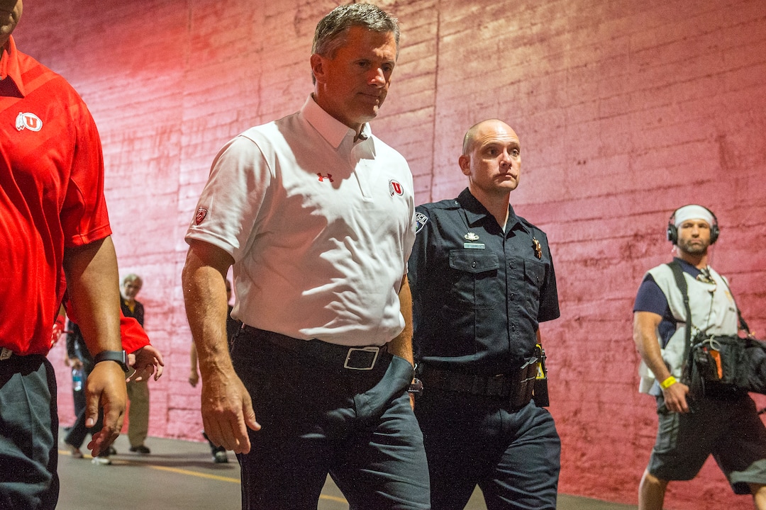 Chris Detrick  |  The Salt Lake TribuneUtah Utes head coach Kyle Whittingham arrives for the game at the Los Angeles Memorial Coliseum Saturday October 24, 2015.  
