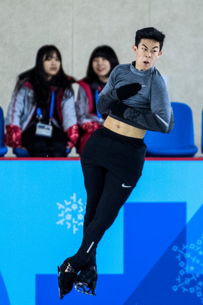 (Chris Detrick | The Salt Lake Tribune) Salt Lake City's Nathan Chen practices his Men's Single Skating Short Program for the Team Event at the Gangneung Ice Arena Thursday, February 8, 2018.