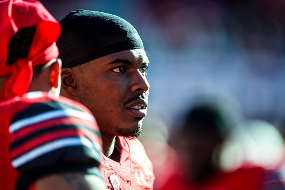 (Chris Detrick  |  The Salt Lake Tribune)  Utah Utes quarterback Troy Williams (3) watches during the game at Rice-Eccles Stadium Saturday, October 21, 2017.  Arizona State Sun Devils defeated Utah Utes 30-10.