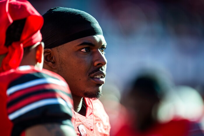 (Chris Detrick  |  The Salt Lake Tribune)  Utah Utes quarterback Troy Williams (3) watches during the game at Rice-Eccles Stadium Saturday, October 21, 2017.  Arizona State Sun Devils defeated Utah Utes 30-10.