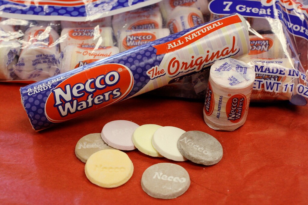 (Charles Krupa | The Associated Press) This photo taken Oct. 14, 2009 shows all natural Necco Wafers on displayed in Boston. The change by the Massachusetts candy company makes the wafers the largest mass-produced candy line in the U.S. to shed artificial flavoring and colors.