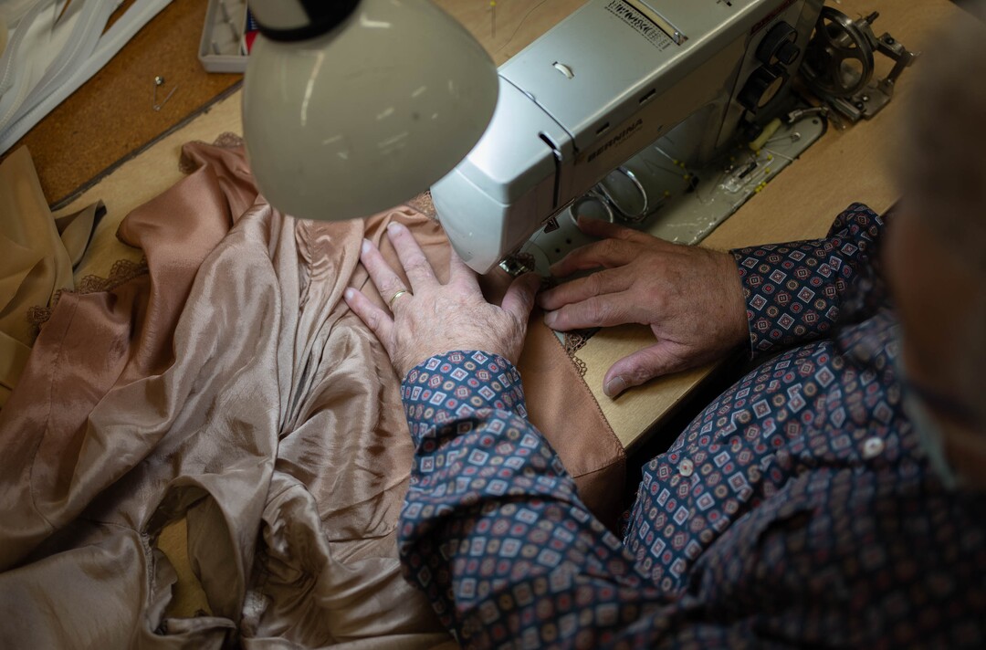 (Francisco Kjolseth | The Salt Lake Tribune) David Heuvel, the retiring director of costume production at Ballet West, spends time at the sewing machine completing another costume for an upcoming performance by Ballet West of Romeo and Juliet on Thursday, Feb. 3, 2022.