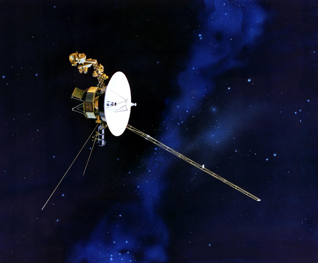 (Credit: Courtesy of NASA/Jet Propulsion Laboratory) This artist conception shows NASA's Voyager spacecraft with its antenna pointing to Earth.