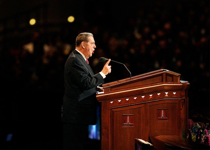 (Scott Sommerdorf | The Salt Lake Tribune) Elder Jeffrey R. Holland speaks at General Conference in 2012.