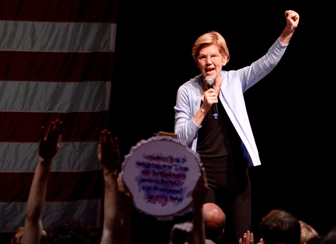 Leah Hogsten  |  The Salt Lake Tribune  Massachusetts Sen. Elizabeth Warren speaks to supporters at The Depot in Salt Lake City on Wednesday  April 17, 2019. Warren is a Democratic 2020 presidential candidate.   