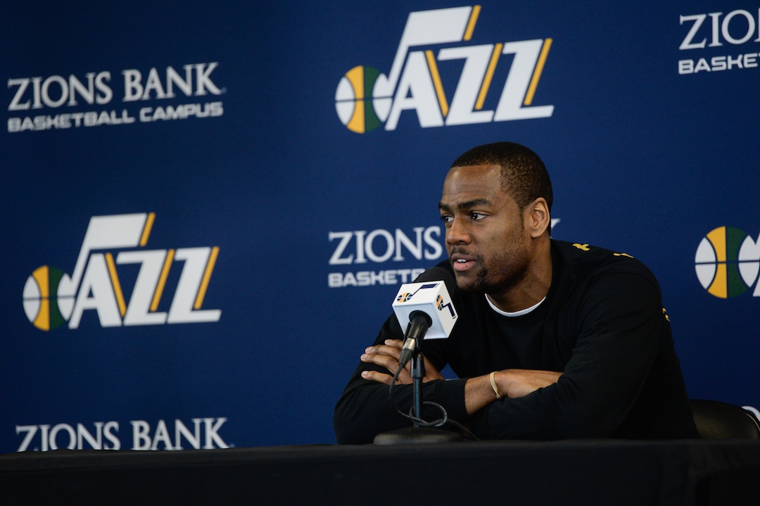 (Francisco Kjolseth  |  The Salt Lake Tribune)  Utah Jazz      guard Alec Burks speaks with the media during exit interviews at their practice facility in Salt Lake City Wed., May 8, 2018, after losing to the Houston Rockets in game 5 of their Western Conference Semifinals during the 2018 NBA Playoffs.