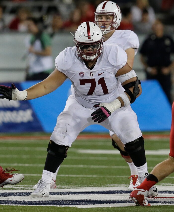 Stanford guard Brandon Fanaika (71) during the second half of an NCAA college football game against Arizona, Saturday, Oct. 29, 2016, in Tucson, Ariz. Stanford defeated Arizona 34-10. (AP Photo/Rick Scuteri)