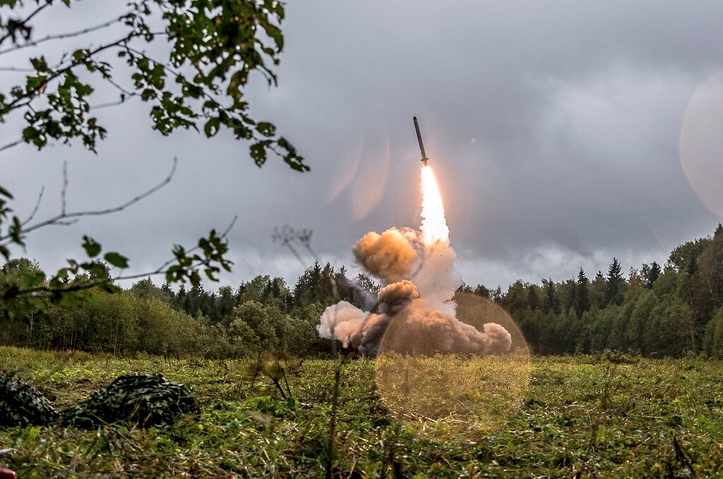 (Russian Defense Ministry Press Service via AP ) This undated photo provided Sept. 19, 2017, by Russian Defense Ministry official website shows a Russian Iskander-K missile launched during a military exercise at a training ground at the Luzhsky Range, near St. Petersburg, Russia. A landmark arms control treaty that President Ronald Reagan and Soviet leader Mikhail Gorbachev signed three decades ago is dead. The U.S. and Russia both walked away from the deal on Friday, Aug. 2, 2019.