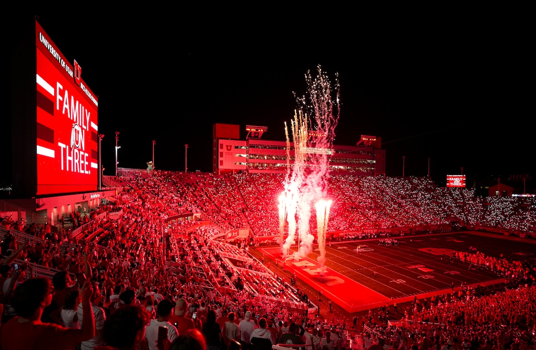 (Bethany Baker  |  The Salt Lake Tribune) Fireworks are seen between the third and fourth quarters, a Utah Utes tradition to honor two former players who died, during the second half of the game between the Utah Utes and the Idaho Vandals at Rice-Eccles Stadium in Salt Lake City on Thursday, Sept. 3, 2026.