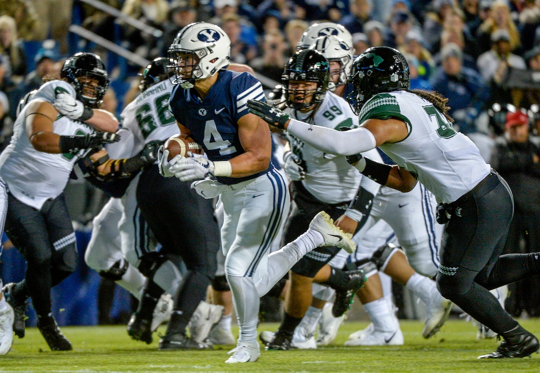 Leah Hogsten  |  The Salt Lake Tribune  as Brigham Young University hosts Hawaii at Lavell Edwards Stadium in Provo, Saturday Oct. 13, 2018. 