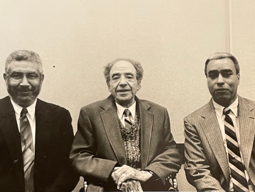 (Photo courtesy of Jerri Harwell) An early Genesis Group presidency from left, Darius Gray, Ruffin Bridgeforth and Don Harwell.