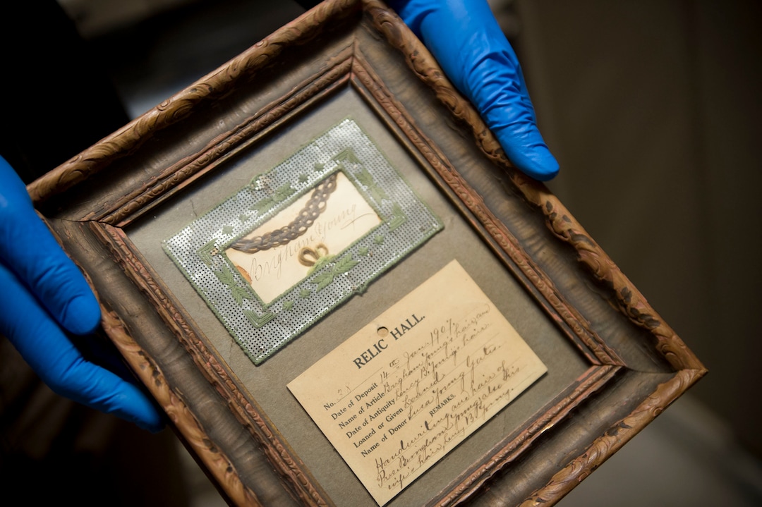 (Jeremy Harmon  |  The Salt Lake Tribune) This lock of Brigham Young's hair is one of the many artifacts stored in the basement of the Rio Grande Depot, home of the Utah state historical offices. It is seen here photographed on Feb. 15, 2018.