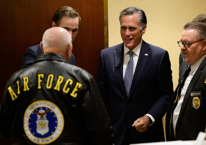 (Francisco Kjolseth  |  The Salt Lake Tribune)  Mitt Romney gets ready to speak at the Utah Economic Outlook & Policy Summit 2018, hosted by the Salt Lake Chamber at the Salt Lake City Marriott Downtown at City Creek on Tuesday, Jan. 16, 2018. 
