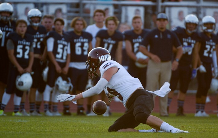 (Francisco Kjolseth  |  The Salt Lake Tribune)  Jordan's Ben Lisk loses temporary control of the ball as Syracuse closes in at Syracuse on Thursday, Aug. 24, 2017.