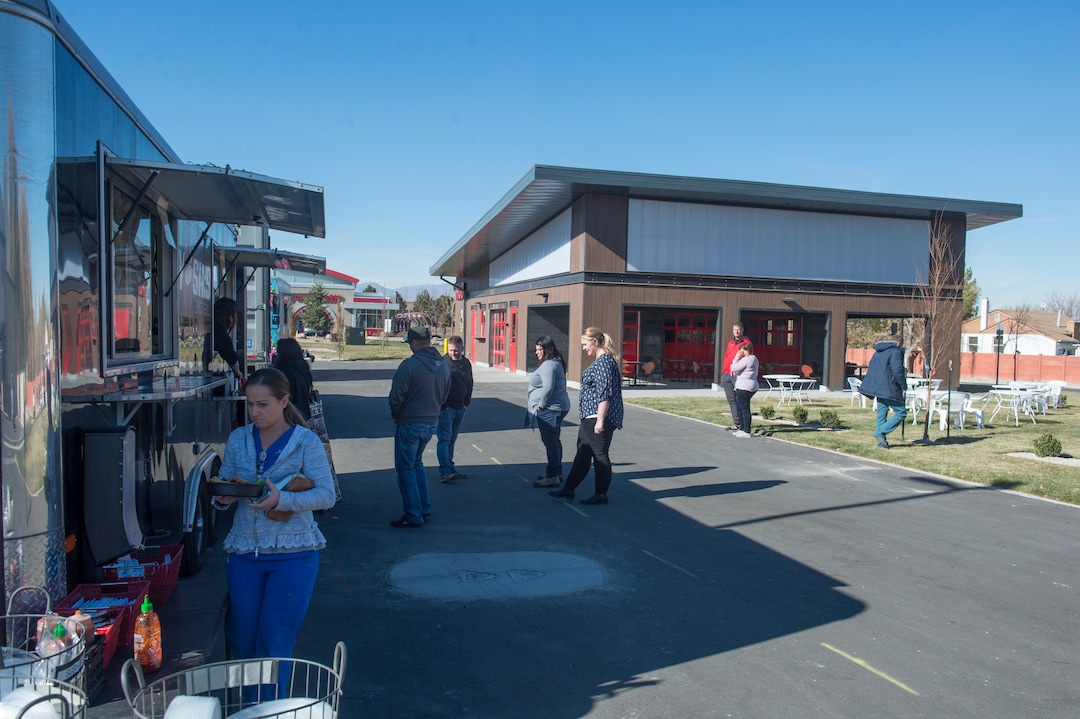 (Rick Egan  |  The Salt Lake Tribune)       The Hub Food Truck Park in South Jordan, where food trucks park outside, but guests can eat inside, Monday, Nov. 12, 2018.