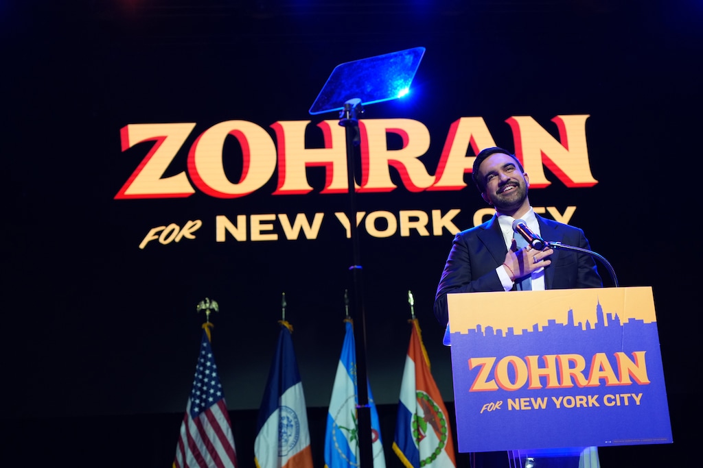(Todd Heisler | The New York Times) Zohran Mamdani, the Democratic candidate for mayor of New York City, delivers remarks after his victory was announced during an election night watch party in Brooklyn, on Tuesday, Nov. 4, 2025. Mamdani, a 34-year-old state lawmaker who transformed himself into an electrifying voice for New Yorkers disillusioned with runaway living costs and a scandal-plagued old guard, was elected the city's 111th mayor on Tuesday.
