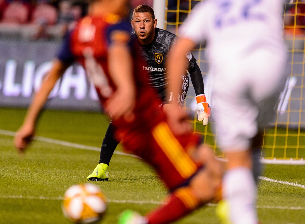 (Trent Nelson  |  The Salt Lake Tribune)  Real Salt Lake goalkeeper Nick Rimando (18) as Real Salt Lake hosts the San Jose Earthquakes, MLS soccer at Rio Tinto Stadium in Sandy on Wednesday Sept. 11, 2019.