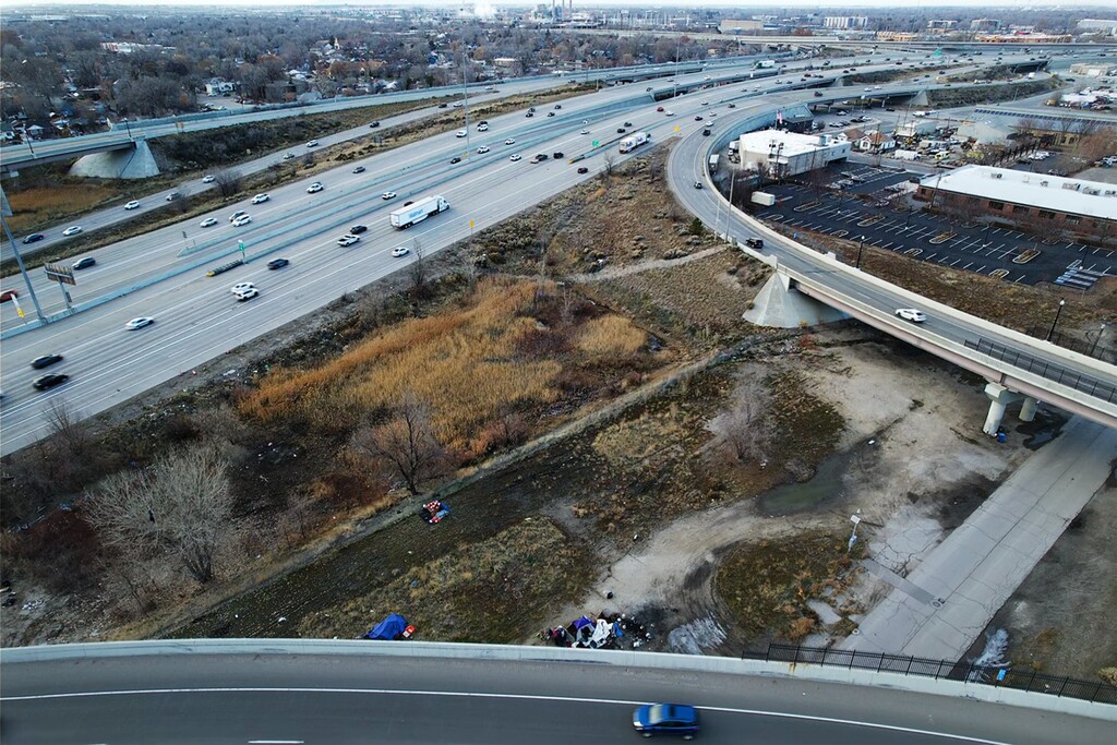 (Rick Egan | The Salt Lake Tribune) The site of a possible legal homeless camp near I-15, on Wednesday, December 27, 2023.