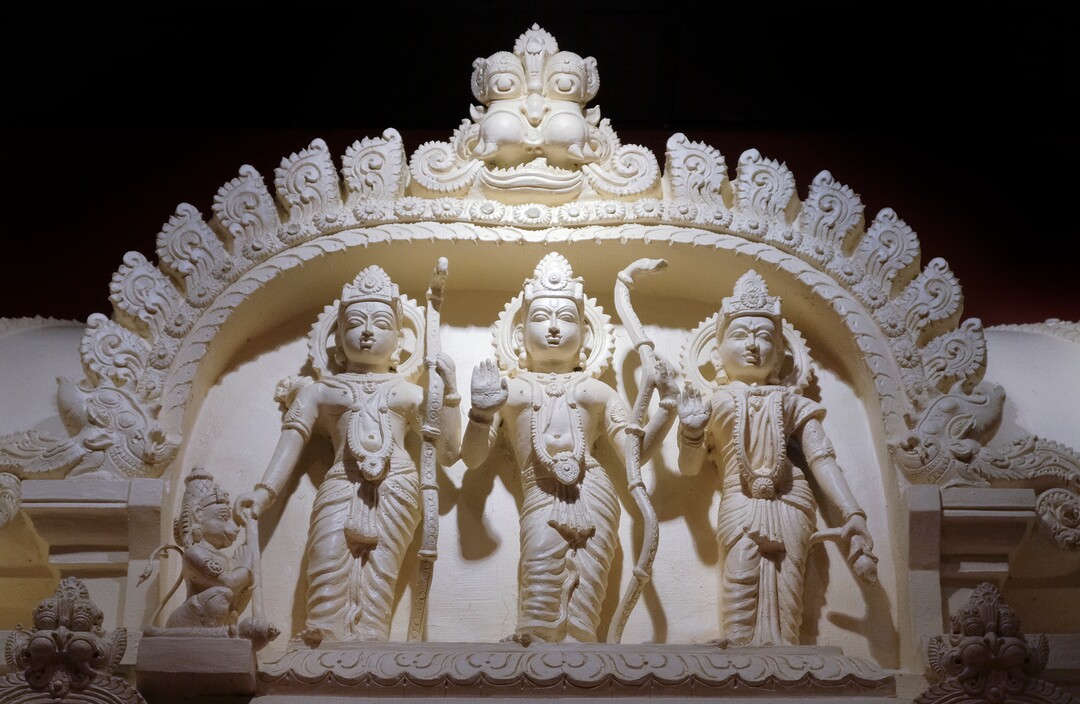 Leah Hogsten  |  The Salt Lake Tribune   Sri Rama is one of the most adored God in Hindus and is one of the incarnations of Lord Vishnu. Sri Rama, center, his wife Sita Devi on the right, his brother Lakshmana on the left. Artisans from around the world spent two years hand-carving deities in the Sri Ganesha Hindu Temple in South Jordan. 