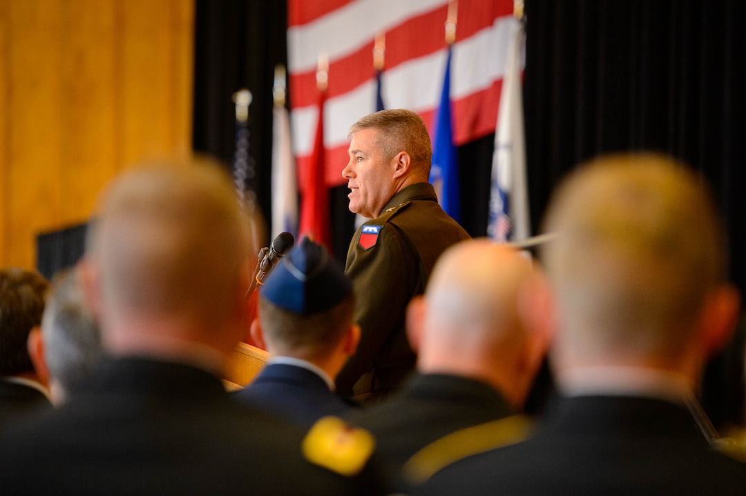 (Trent Nelson  |  The Salt Lake Tribune)
Brig. Gen. Doug Cherry speaks at the Veterans Day Commemoration at the University of Utah in Salt Lake City on Monday, Nov. 11, 2019.