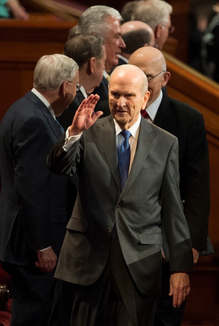 (Rick Egan  |  The Salt Lake Tribune)         President Russel M. Nelson makes is way to his seat, before the Saturday morning session of the 188th Annual General Conference in Salt Lake City,  Saturday, March 31, 2018.