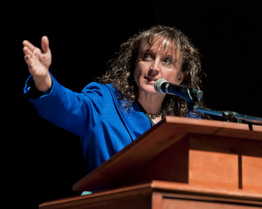 (Michael Mangum  |  Special to the Tribune)  Julie Dole speaks during the recorder election at the county republican Central Committee Meeting at Jordan High School in Sandy, UT on Thursday, August 17, 2017.