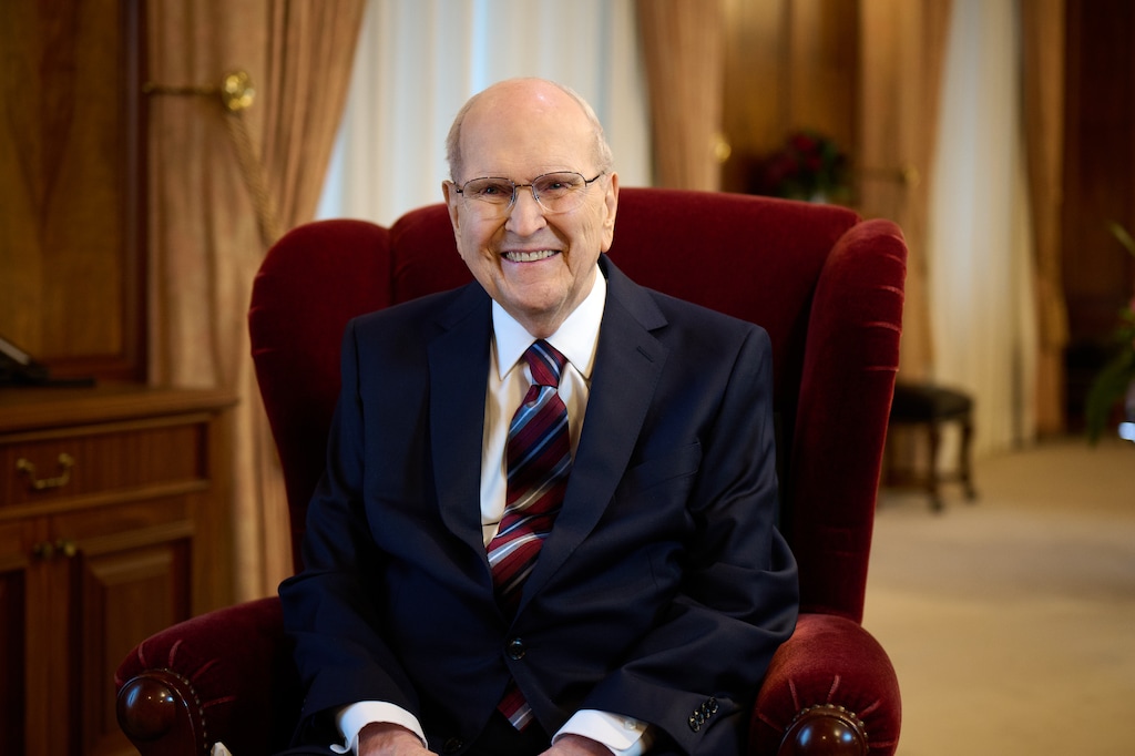 (The Church of Jesus Christ of Latter-day Saints) President Russell M. Nelson speaks in a recorded message at General Conference on Sunday afternoon, April 7, 2024. The oldest-ever leader of the global faith will turn 100 on Sept. 9.