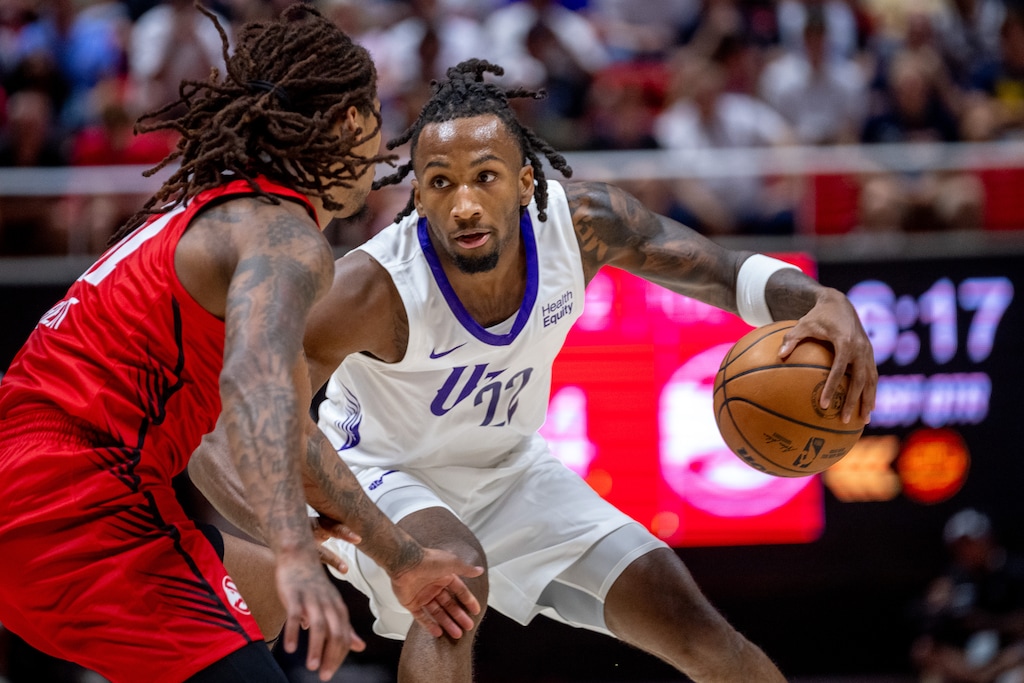 (Trent Nelson  |  The Salt Lake Tribune) Utah Jazz guard Darryn Peterson (22) as the Utah Jazz face the Atlanta Hawks in a Salt Lake City Summer Leauge basketball game on Tuesday, June 30, 2026. 