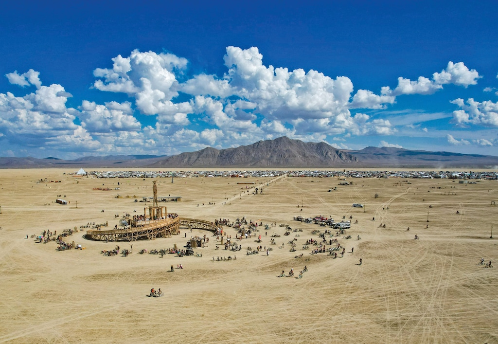 The Burning Man effigy under construction. (photo by  Dennis Hinkamp)