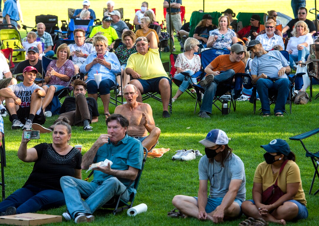 (Rick Egan  |  The Salt Lake Tribune)   Fans of classic rock listen to the music during the annual Geezerfest 2020, in Orem on Friday, Aug. 14, 2020.